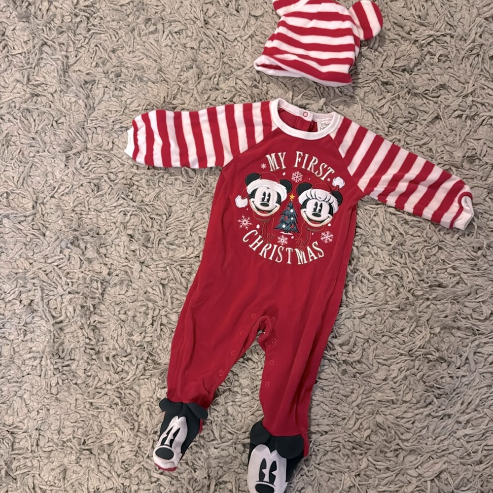 Baby My First Christmas Mickey Pajama and Hat set